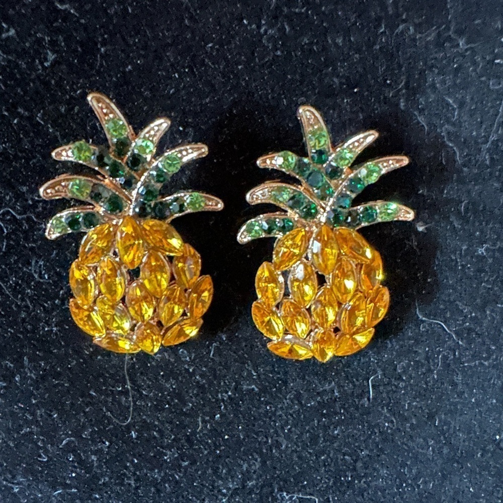 Pineapple Crystal Earrings in Yellow and Green